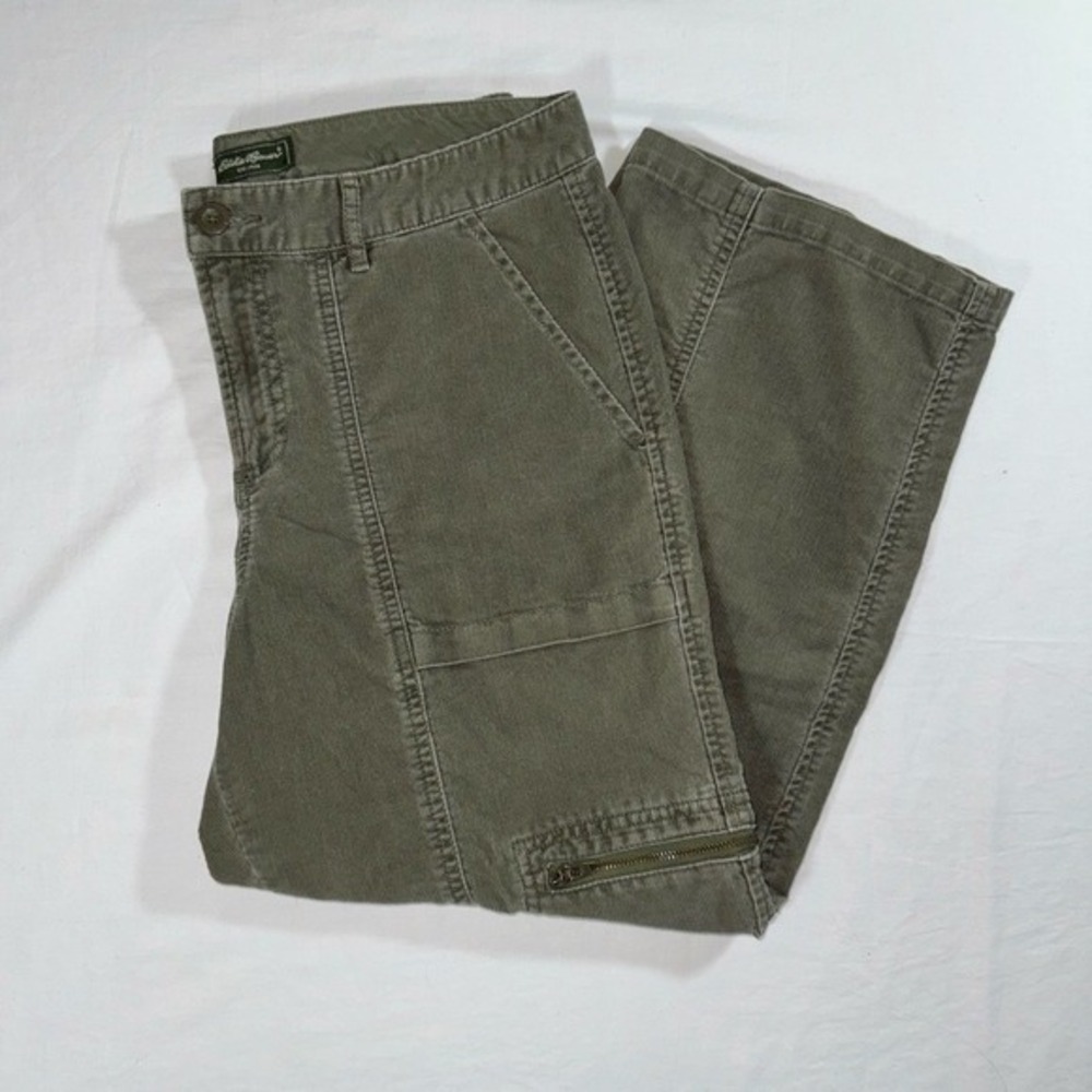 Eddie Bauer Womens Olive Green Corduroy Cargo Pants Straight Leg Size 10 Utility